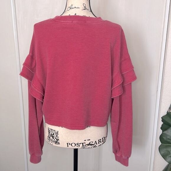7 For All Mankind Crop Ruffle Sleeve Sweatshirt Size Large - Picture 4 of 6